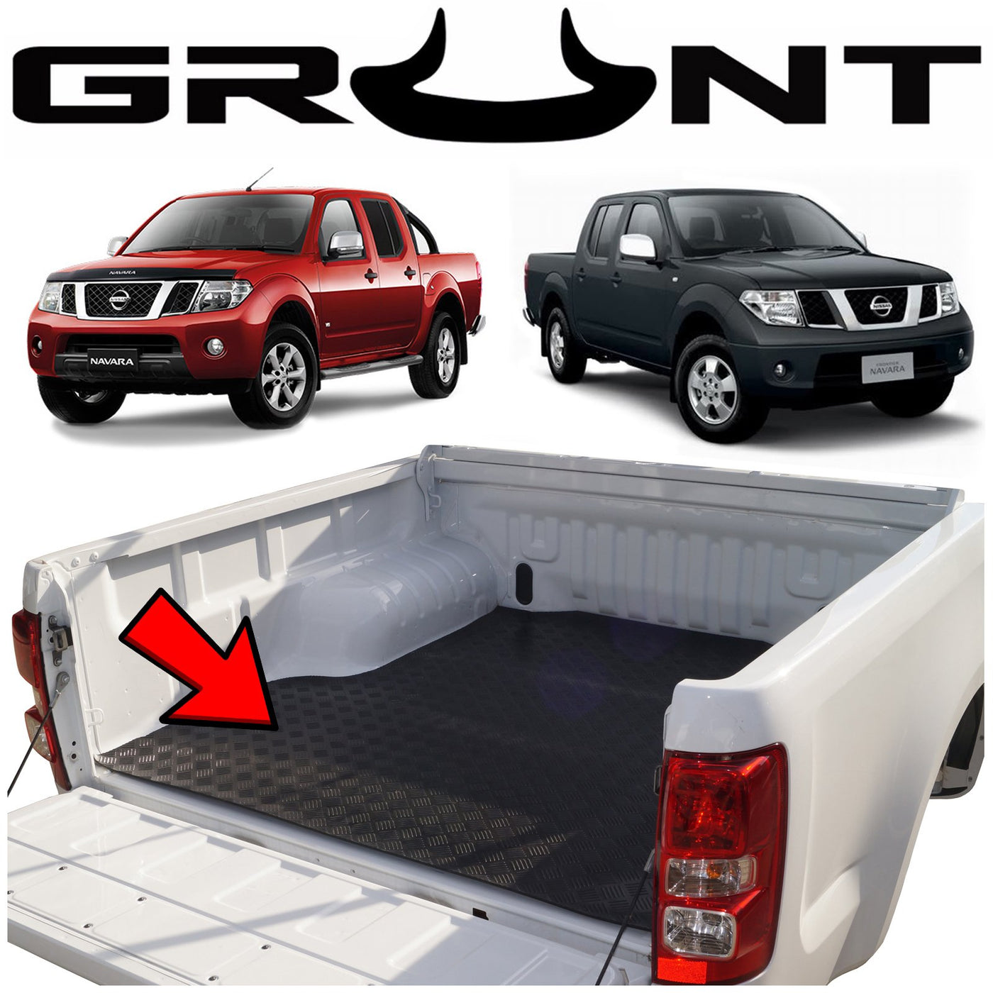 Grunt 4x4 heavy duty rubber checkerplate ute tray mat for Nissan Navara D40 no liner